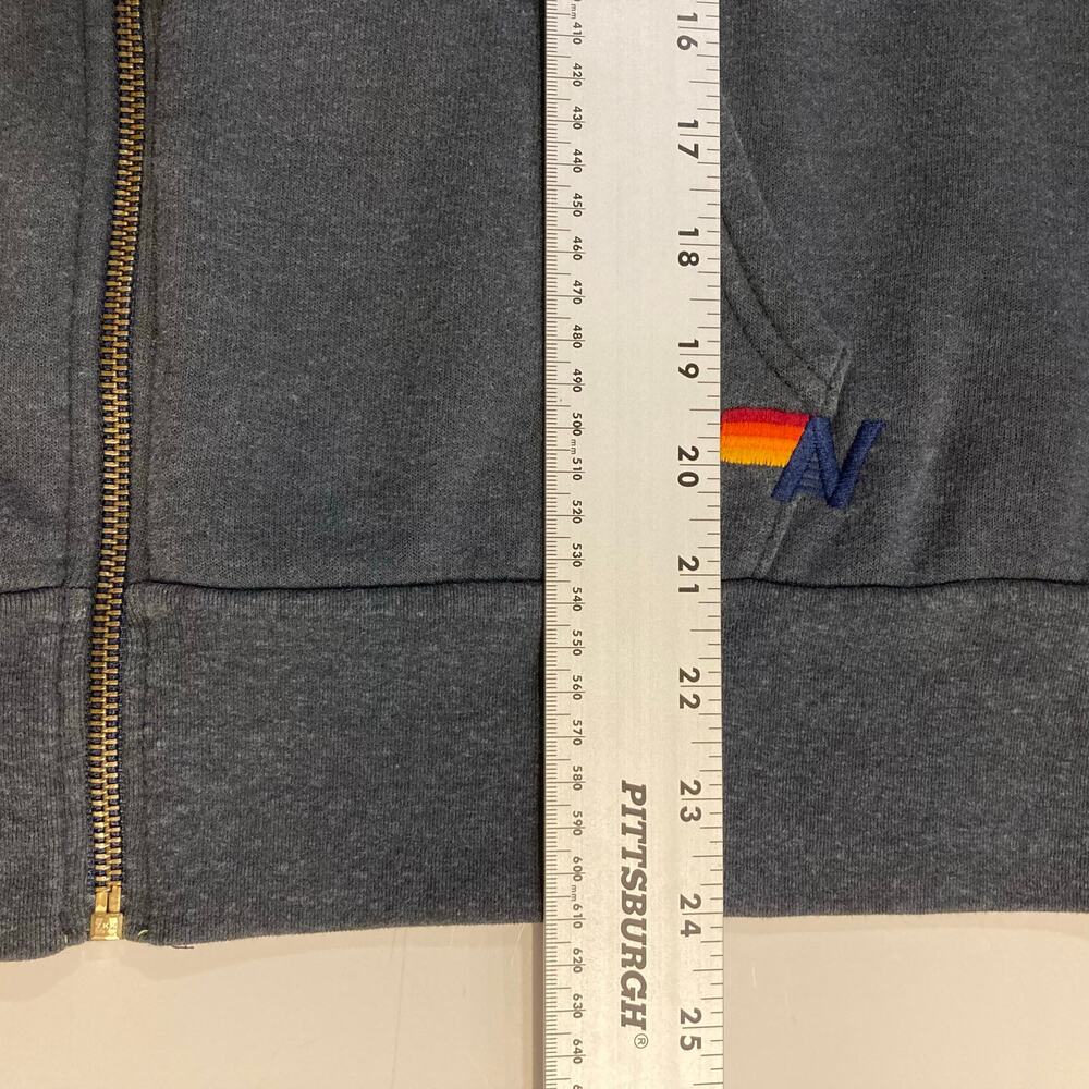 Nwot AVIATOR NATION Hoodie Sweater S Grey Rainbow-Stripe Zip Long-Slv Pocket - Picture 11 of 12